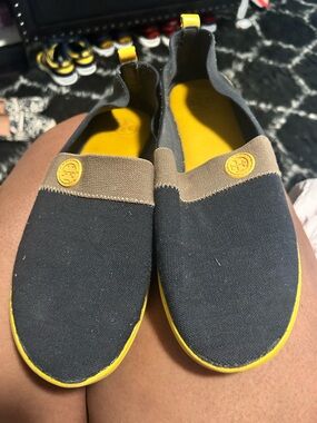 Tory Burch Black and Yellow Slip-On Canvas Loafers